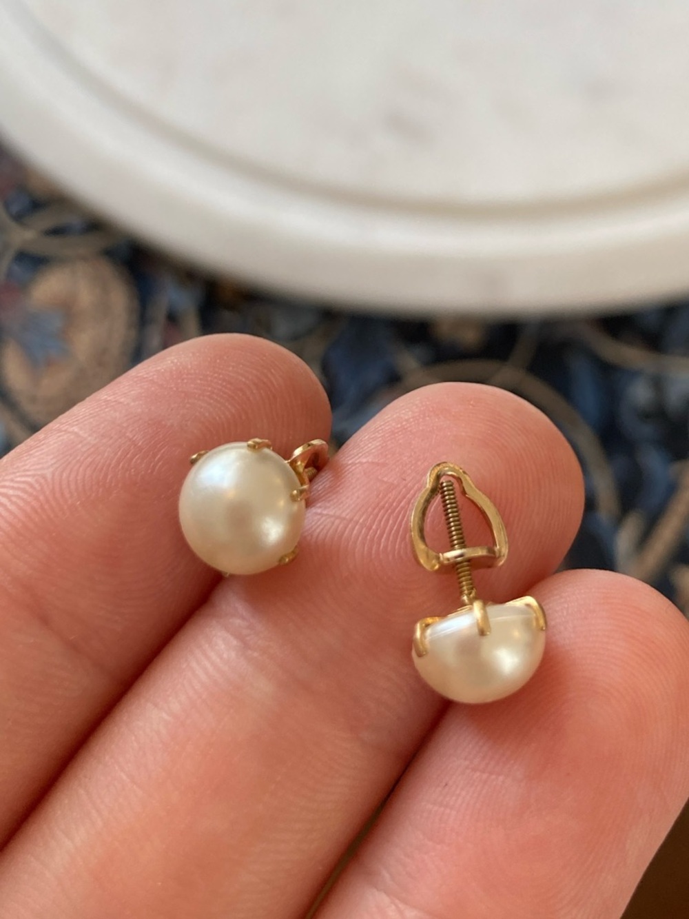 Antique Faux Pearl Original Pierced Screw Post Earrings